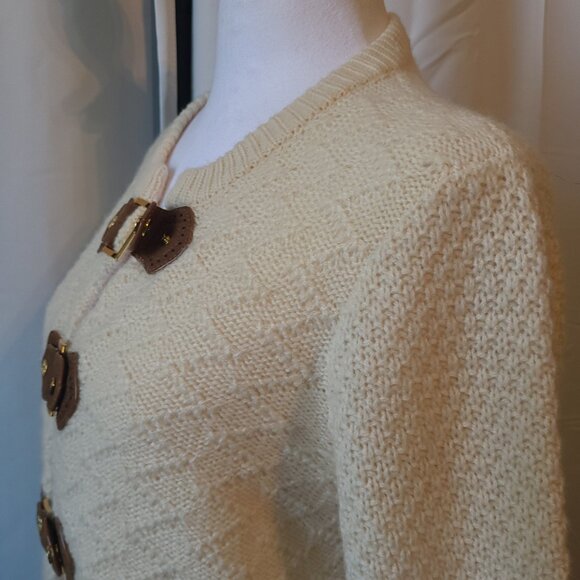 Woman's L/S Tori Burch Sweater Leather trim snaps Alpaca blend - M - Picture 5 of 12